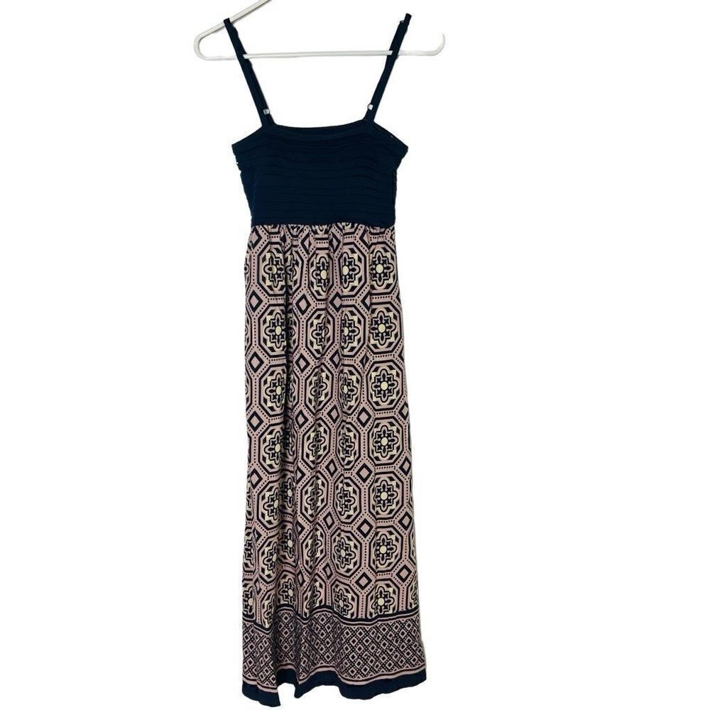 Lilka Anthropologie Maxi Dress Navy Blue Purple Pattern